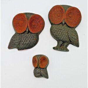 vintage lot of 3 owl foam resin wall plaque art decor -DAMAGED